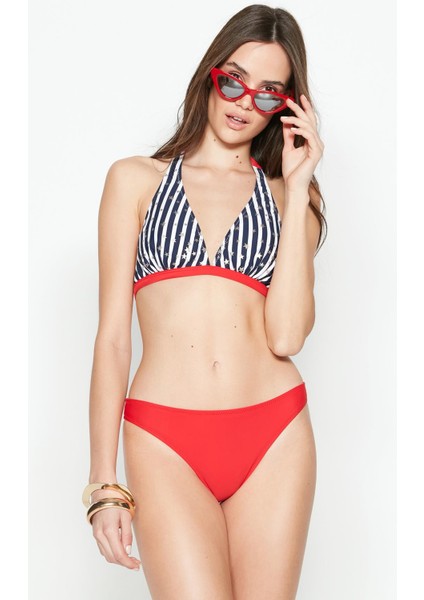 Uzun Üçgen Bikini Takım 3202 Lacivert/kırmızı