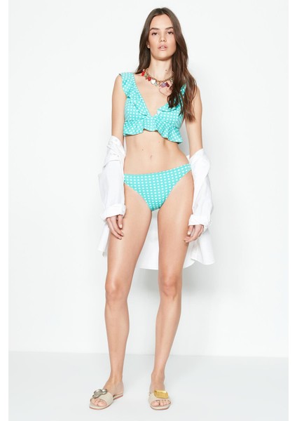 Fırfırlı Uzun Üçgen Bikini Takım 3209 Yeşil