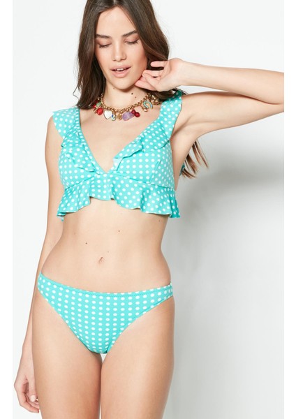 Fırfırlı Uzun Üçgen Bikini Takım 3209 Yeşil fiyatları