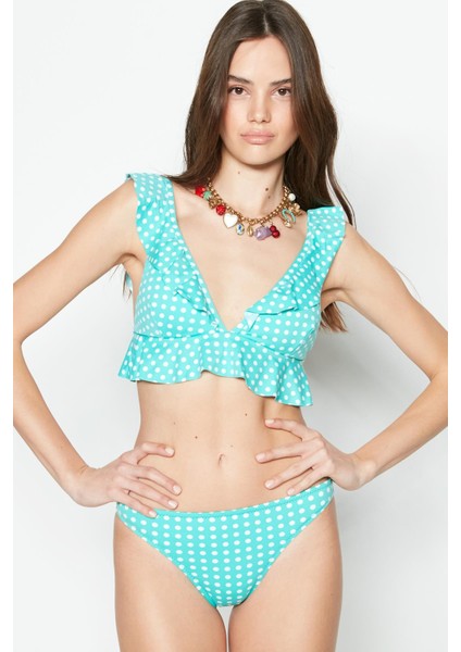 Fırfırlı Uzun Üçgen Bikini Takım 3209 Yeşil modelleri