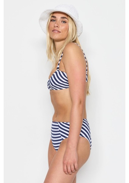 Yüksek Bel Straplez Bikini Takım 3225 Lacivert/beyaz fiyatları