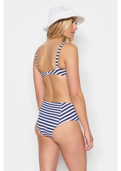 Yüksek Bel Straplez Bikini Takım 3225 Lacivert/beyaz modelleri