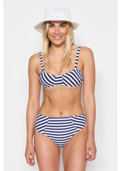 Yüksek Bel Straplez Bikini Takım 3225 Lacivert/beyaz fırsatları