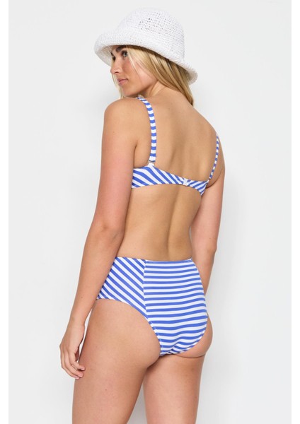 Yüksek Bel Straplez Bikini Takım 3225 Mavi/beyaz fırsatları