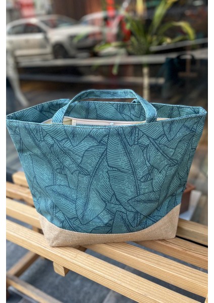 Kadın Dijital Baskılı Plaj Çantası Fermuarlı İç Cep ile 52x37x15 cm Y8670-26 K-12