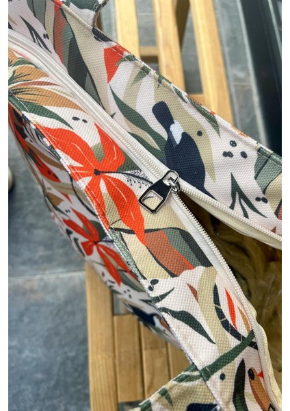 Dijital Baskılı Kadın Plaj Çantası Fermuarlı İç Cep ile 52x37x15 cm Y8670-26 K-03 modelleri