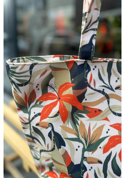 Dijital Baskılı Kadın Plaj Çantası Fermuarlı İç Cep ile 52x37x15 cm Y8670-26 K-03 fırsatları