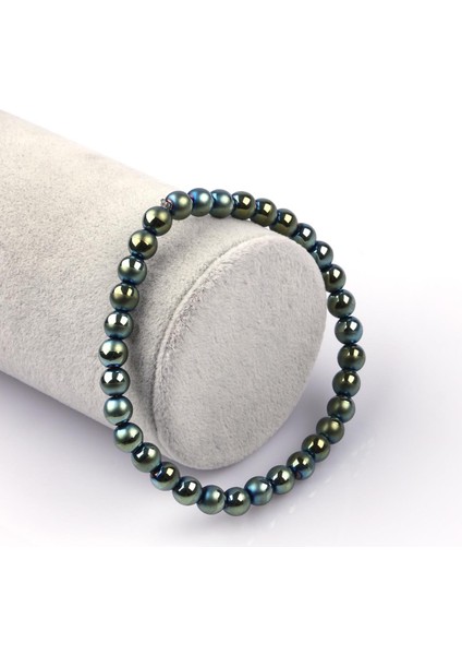 Yeşil Renkli Hematit Doğal Taş Bileklik 6mm Küre Kesim