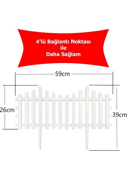 Dekoratif Bahçe Çiti Plastik Çit 20 Adet ( 11,80 Metre ) 39 cm x 59 cm Beyaz