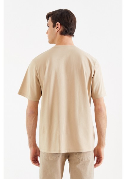 Oversize Basic Erkek T-Shirt Bej