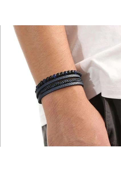 Erkek Bileklik - Erkek Deri Bileklik - Erkek Boncuk Bileklik - Deri ve Boncuk Kombin Bileklik fiyatları