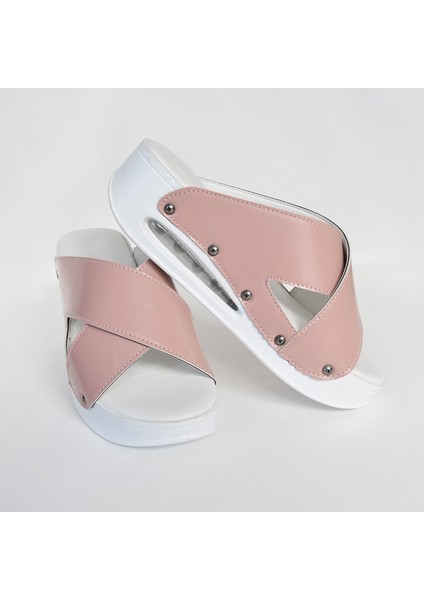 Pudra Çapraz Desenli Açık Airmax Ortopedik Terlik