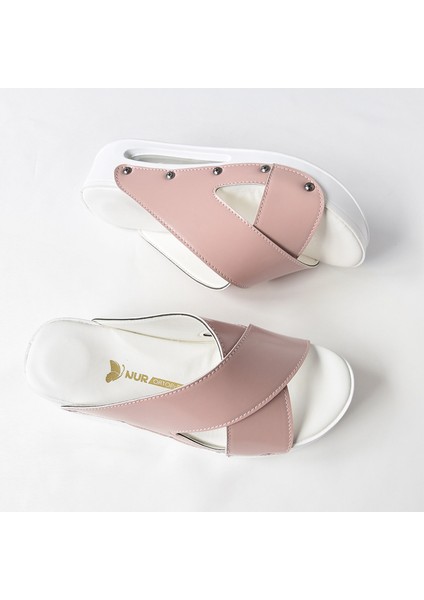 Pudra Çapraz Desenli Açık Airmax Ortopedik Terlik modelleri