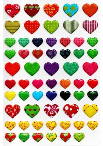 Sticker Kabartmalı A4 Boyutunda Stiker Defter, Planlayıcı ETIKET-(LIM078) - Renkli Kalpler