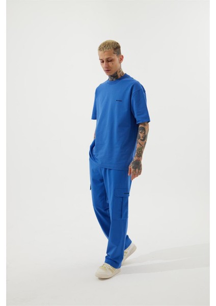 Relaxed Kargo Cepli Baggy Eşofman Açık Mavi