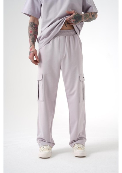 Relaxed Kargo Cepli Baggy Eşofman Açık Gri