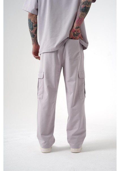 Relaxed Kargo Cepli Baggy Eşofman Açık Gri