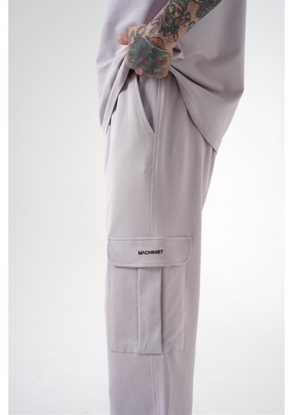 Relaxed Kargo Cepli Baggy Eşofman Açık Gri