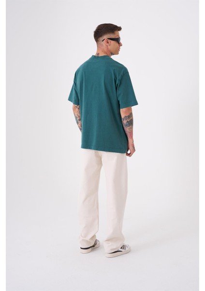 Unisex Relaxed Yıkamalı Basic T-Shirt Koyu Yeşil fırsatları