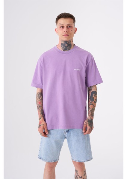 Unisex Relaxed Yıkamalı Basic T-Shirt Lila