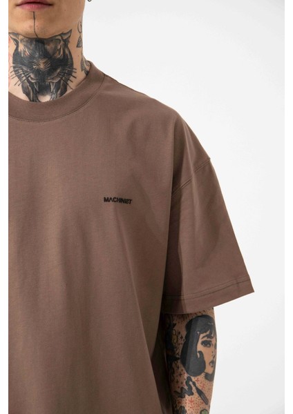 Oversize Basic Pamuklu T-Shirt Kahve