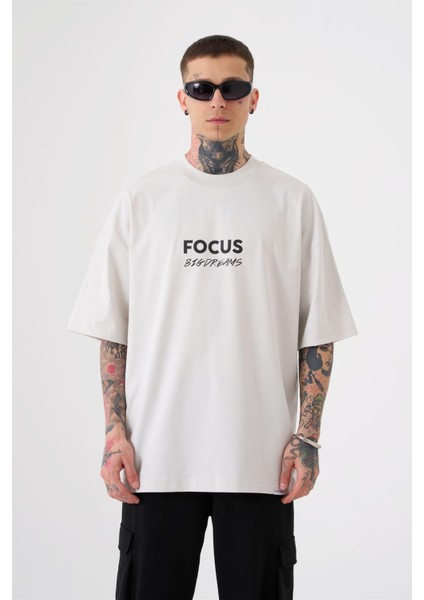 Oversize Focus Bıg Dreams Baskılı T-Shirt Gri