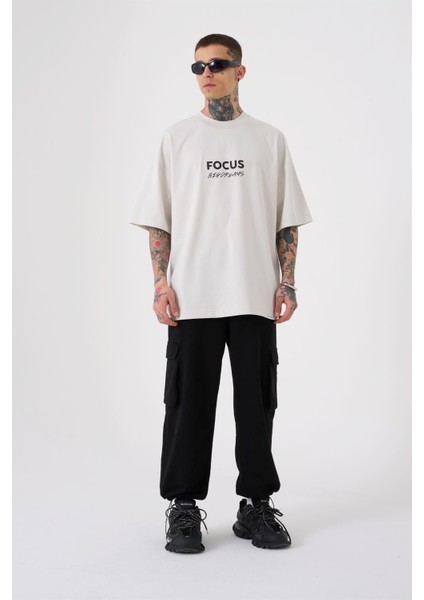 Oversize Focus Bıg Dreams Baskılı T-Shirt Gri