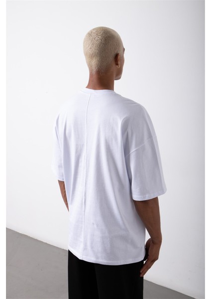 Oversize Oregon 20 Baskılı Pamuklu T-Shirt Beyaz