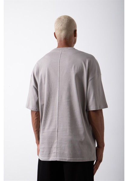 Oversize Oregon 20 Baskılı Pamuklu T-Shirt Ice Gri