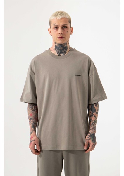 Oversize Basic Süprem Pamuklu T-Shirt Haki