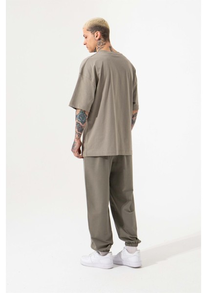 Oversize Basic Süprem Pamuklu T-Shirt Haki