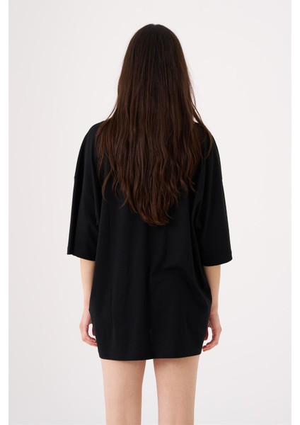 Kadın Basic Oversize Pamuklu Süprem T-Shirt Siyah