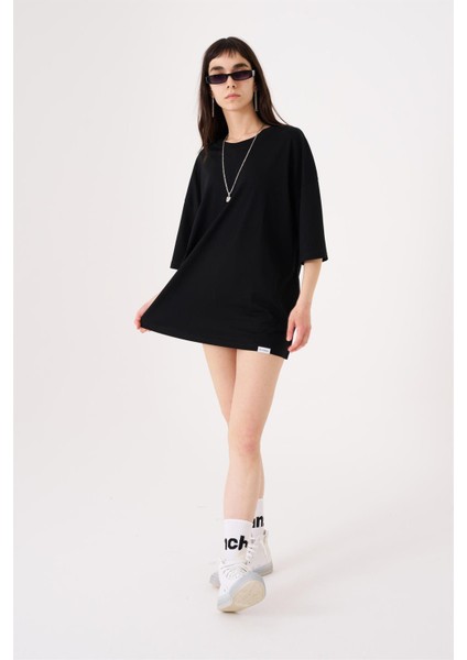 Kadın Basic Oversize Pamuklu Süprem T-Shirt Siyah