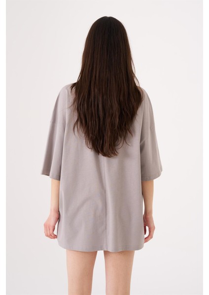 Kadın Basic Oversize Pamuklu Süprem T-Shirt Gri fiyatları
