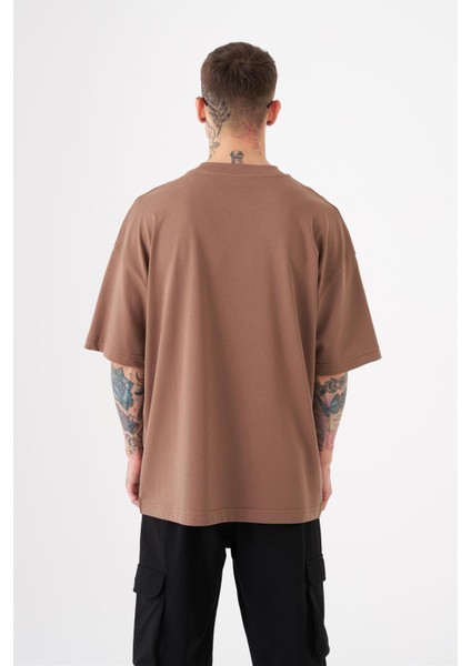 Oversize Free Spirit Baskılı Pamuklu T-Shirt Kahve