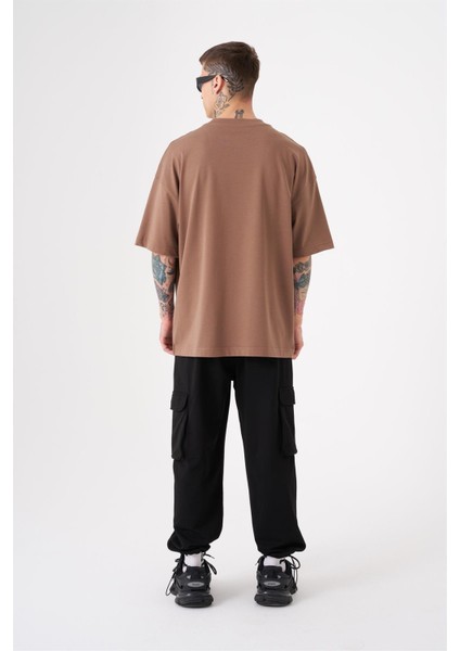 Oversize Free Spirit Baskılı Pamuklu T-Shirt Kahve