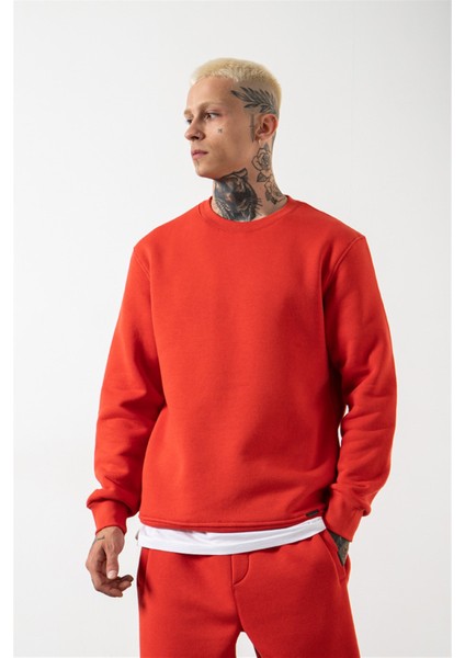 Regular Bisiklet Yaka Basic Sweatshirt Ice Red