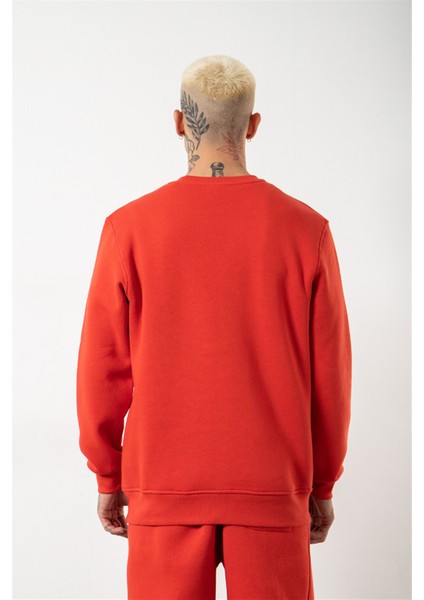 Regular Bisiklet Yaka Basic Sweatshirt Ice Red