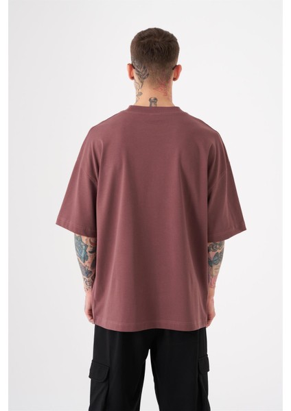 Oversize Free Spirit Baskılı Pamuklu T-Shirt Mürdüm