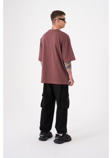 Oversize Free Spirit Baskılı Pamuklu T-Shirt Mürdüm