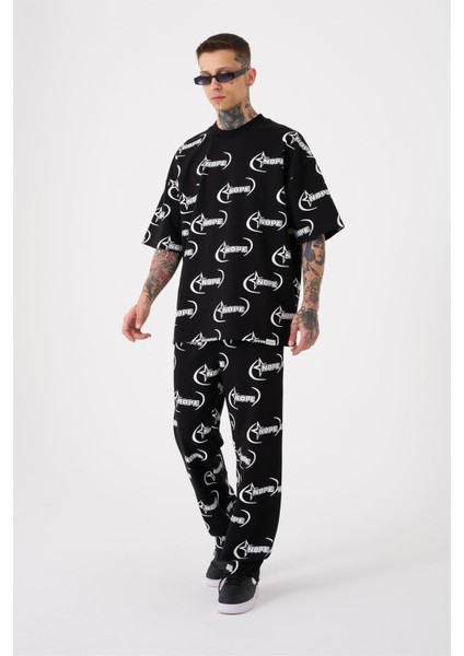 Oversize Nope Baskılı T-Shirt Siyah modelleri