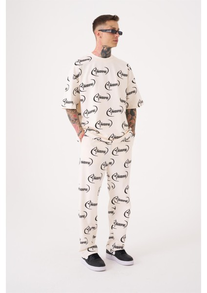 Oversize Nope Baskılı T-Shirt Açık Gri