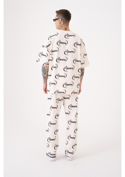 Oversize Nope Baskılı T-Shirt Açık Gri