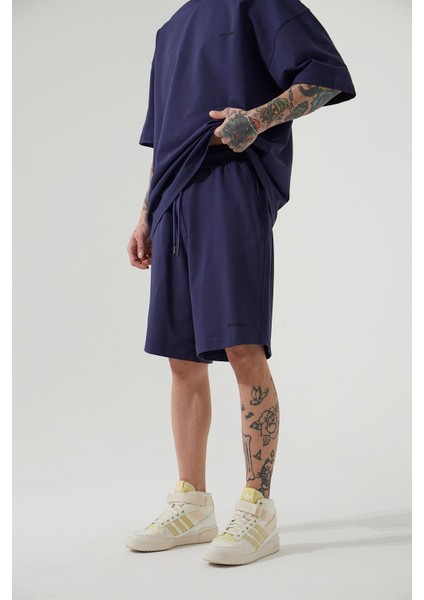 Unisex Oversize Basic Cepli Şort Lacivert