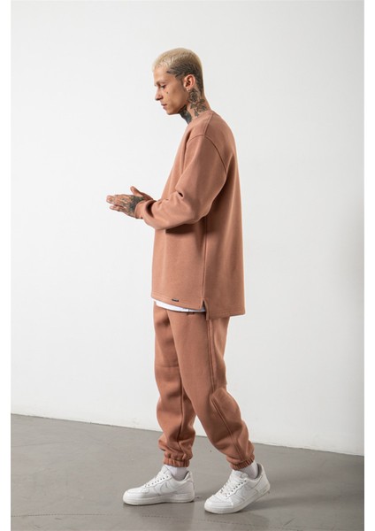 Relaxed Yırtmaçlı Bisiklet Yaka Basic Sweatshirt Copper