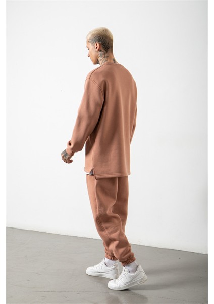 Relaxed Yırtmaçlı Bisiklet Yaka Basic Sweatshirt Copper