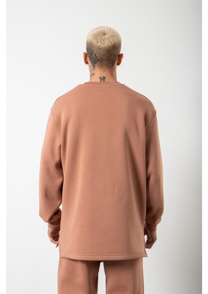 Relaxed Yırtmaçlı Bisiklet Yaka Basic Sweatshirt Copper