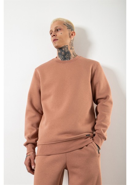 Regular Bisiklet Yaka Basic Sweatshirt Copper