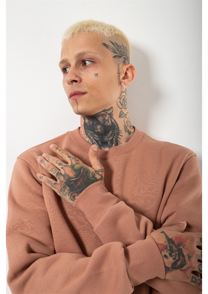 Regular Bisiklet Yaka Basic Sweatshirt Copper