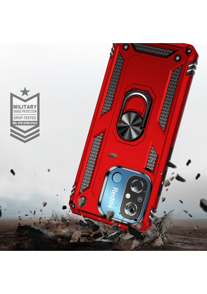 Xiaomi Redmi 12C Kılıf Vega Yüzüklü Standlı + Ekran Koruyucu